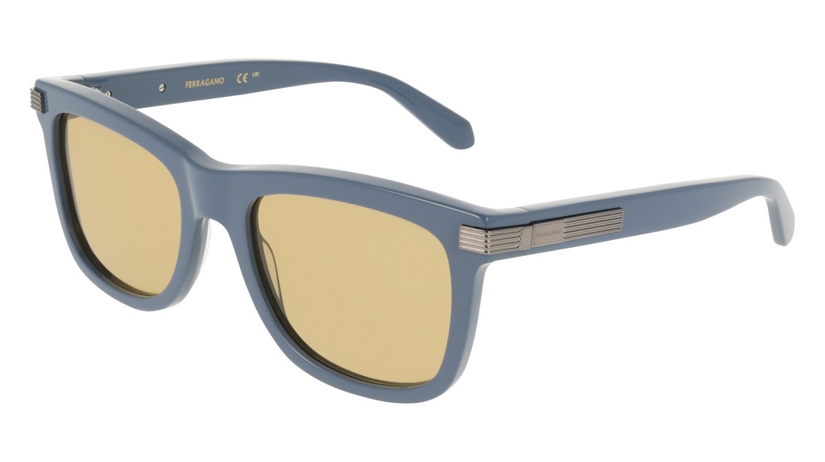 Sunglasses Salvatore Ferragamo SF2088S (414) color blue shape rectangle lenses solid dark yellow