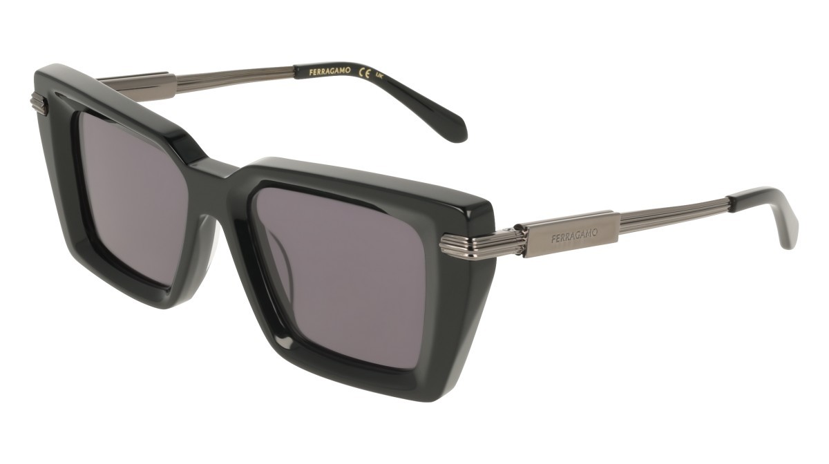 Sunglasses Salvatore Ferragamo SF2089S (001) color black shape rectangle lenses solid grey
