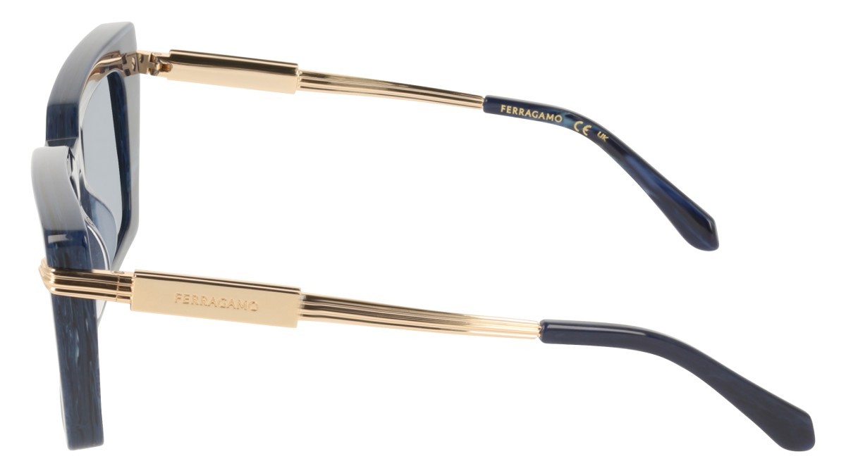 Sunglasses Salvatore Ferragamo SF2089S (413) color blue horn shape rectangle lenses solid blue