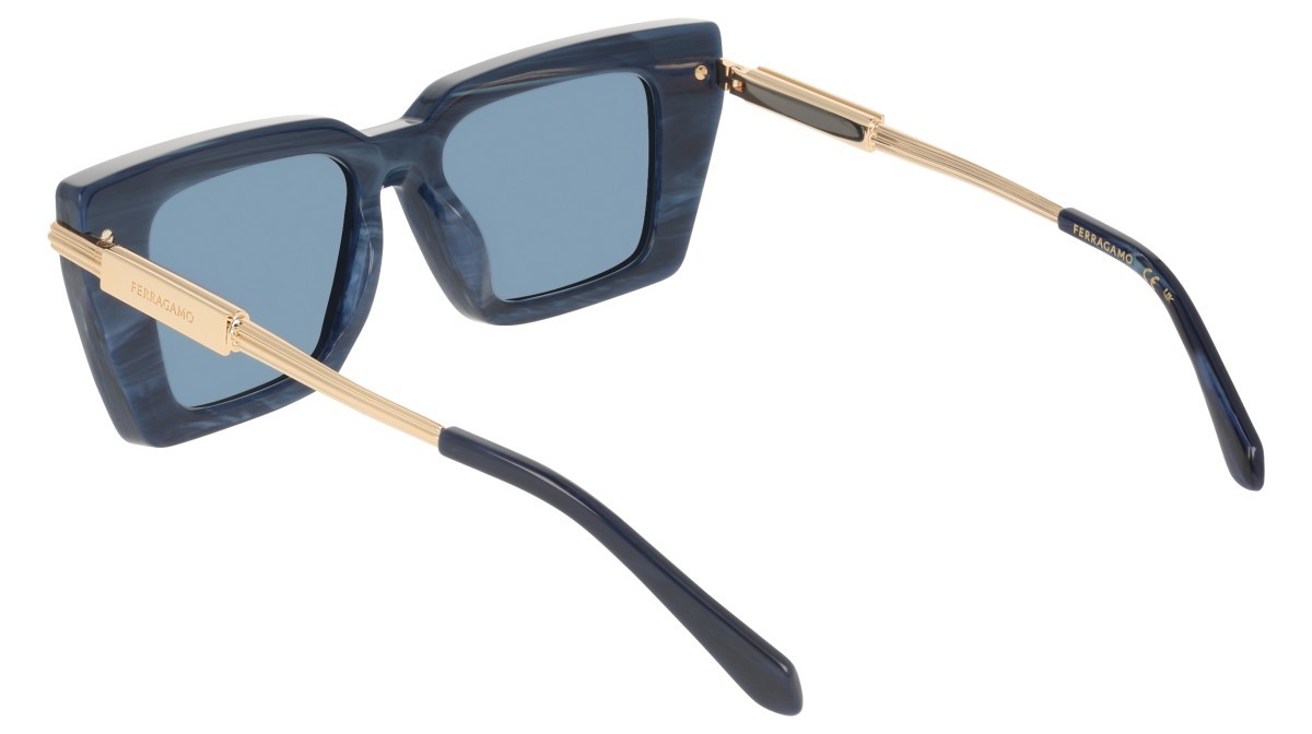 Sunglasses Salvatore Ferragamo SF2089S (413) color blue horn shape rectangle lenses solid blue
