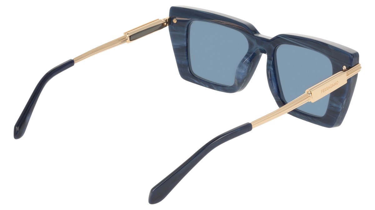 Sunglasses Salvatore Ferragamo SF2089S (413) color blue horn shape rectangle lenses solid blue