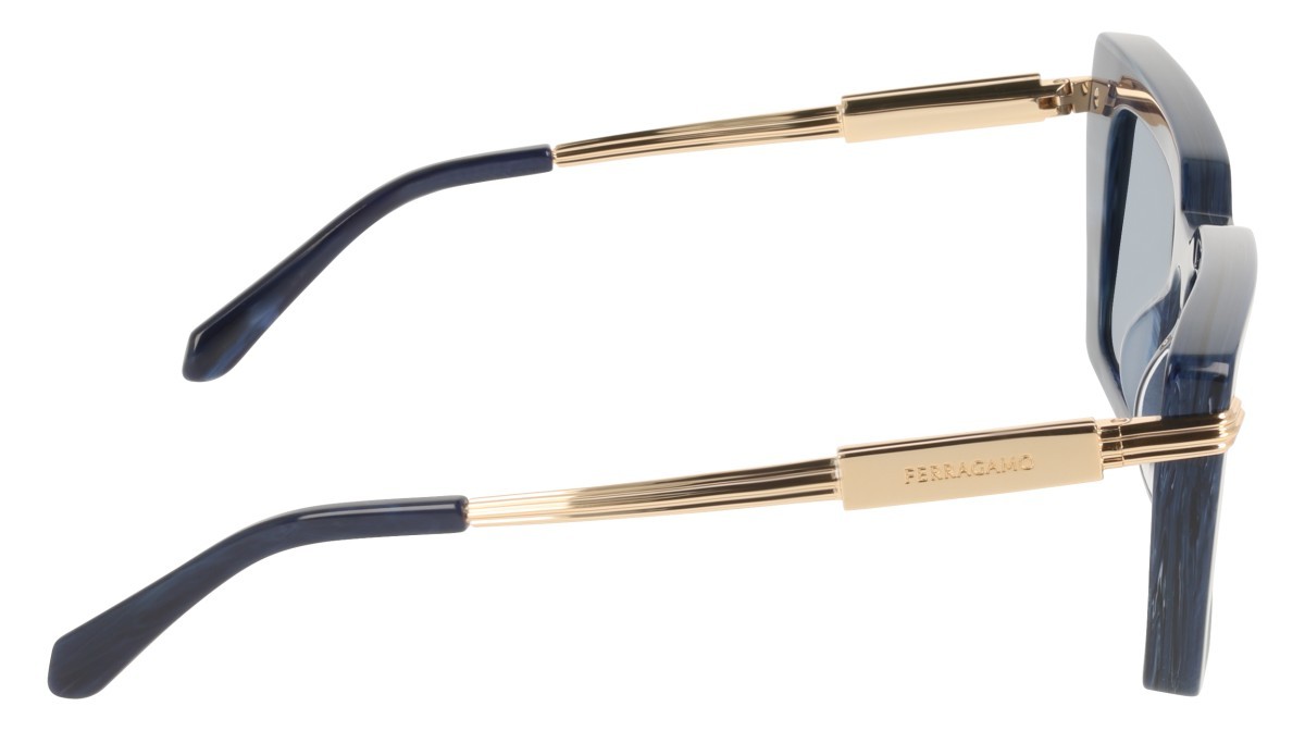 Sunglasses Salvatore Ferragamo SF2089S (413) color blue horn shape rectangle lenses solid blue
