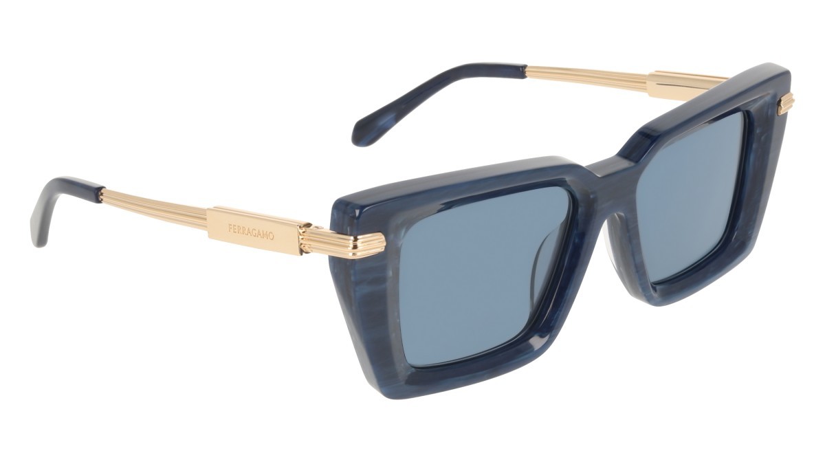 Sunglasses Salvatore Ferragamo SF2089S (413) color blue horn shape rectangle lenses solid blue