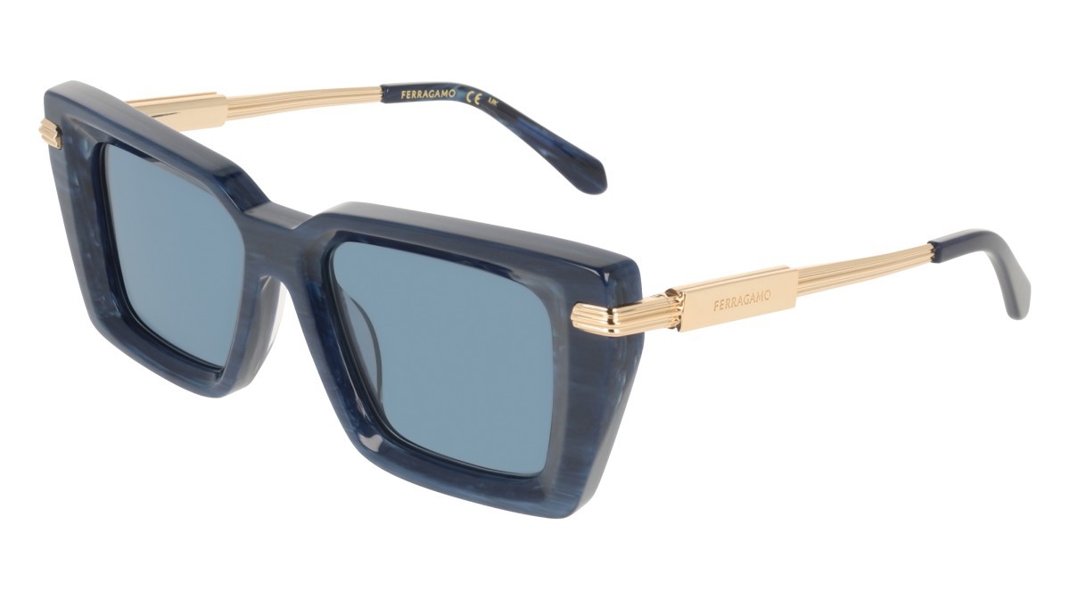 Sunglasses Salvatore Ferragamo SF2089S (413) color blue horn shape rectangle lenses solid blue