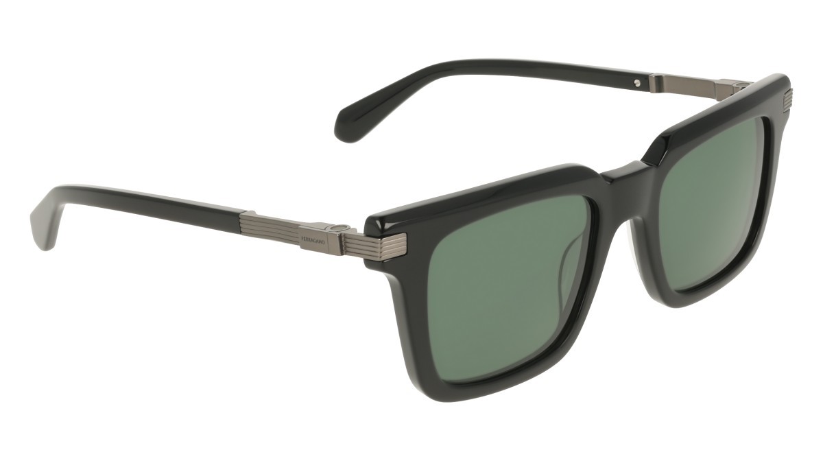 Sunglasses Salvatore Ferragamo SF2103S (001) color black shape rectangle lenses solid green