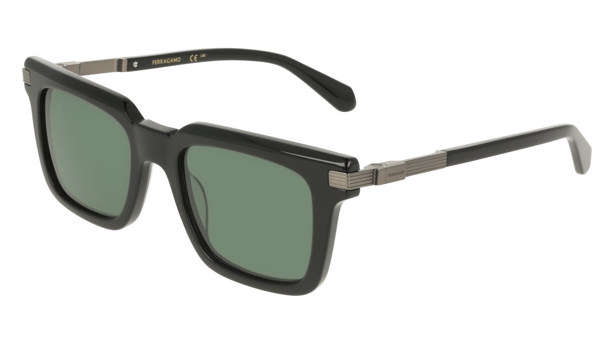 Sunglasses Salvatore Ferragamo SF2103S (001) color black shape rectangle lenses solid green