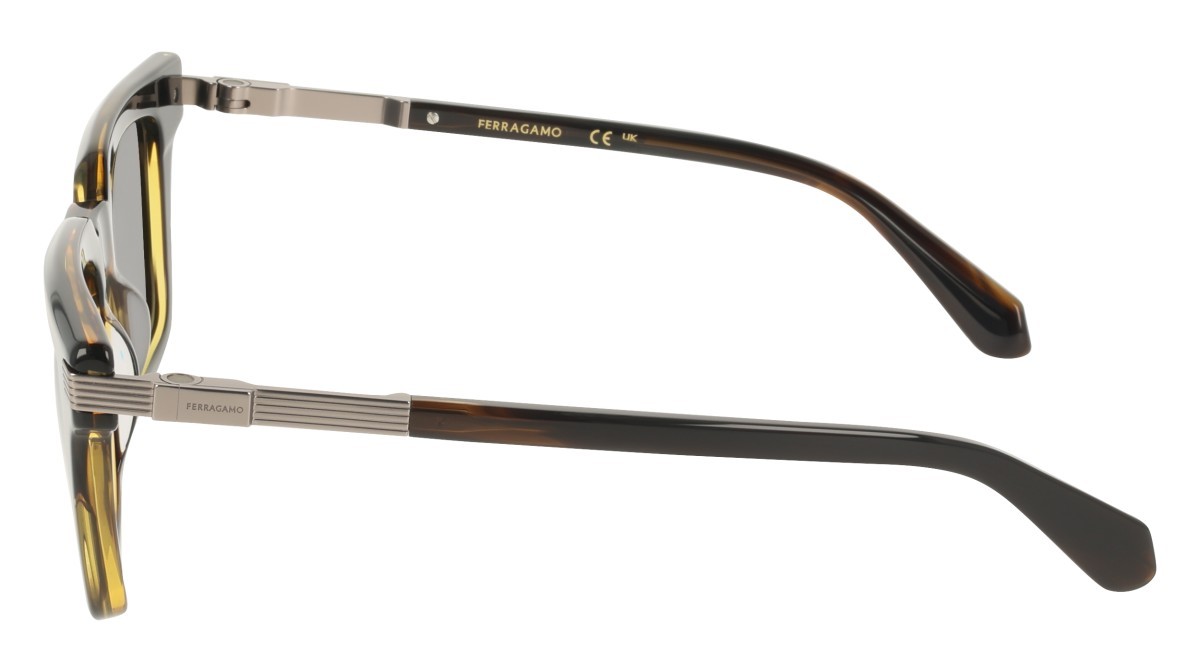 Sunglasses Salvatore Ferragamo SF2103S (323) color khaki horn shape rectangle lenses solid grey