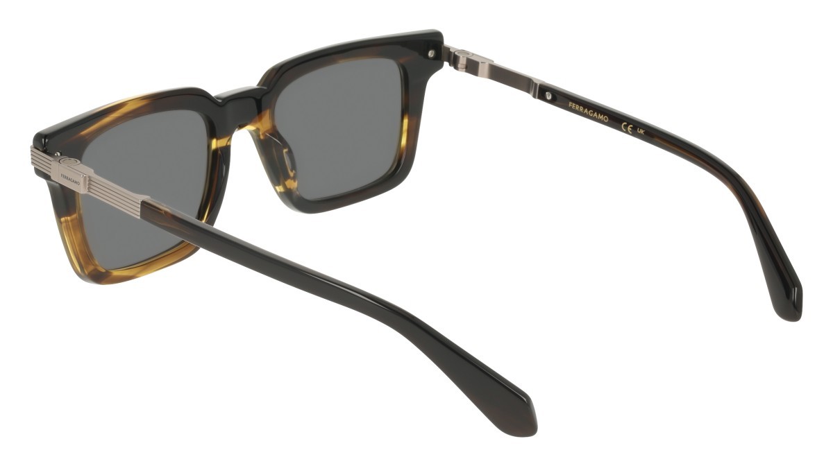 Sunglasses Salvatore Ferragamo SF2103S (323) color khaki horn shape rectangle lenses solid grey