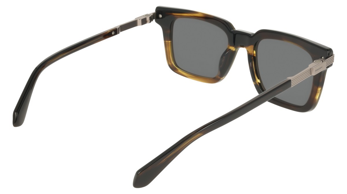 Sunglasses Salvatore Ferragamo SF2103S (323) color khaki horn shape rectangle lenses solid grey