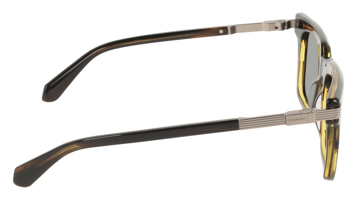 Sunglasses Salvatore Ferragamo SF2103S (323) color khaki horn shape rectangle lenses solid grey