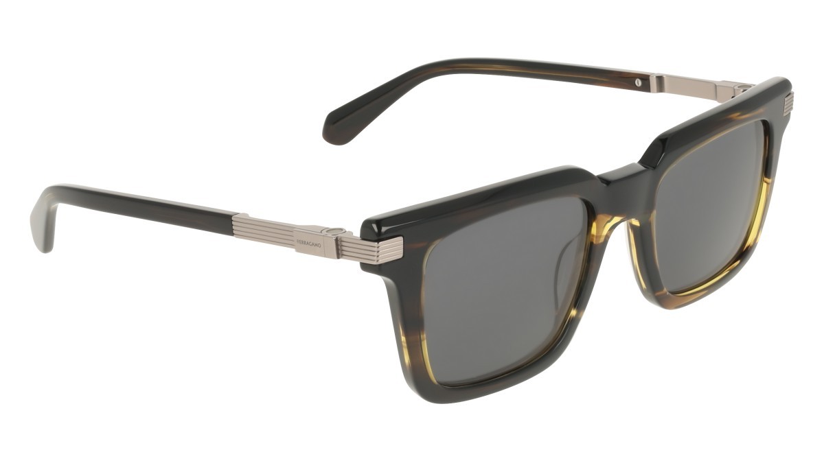 Sunglasses Salvatore Ferragamo SF2103S (323) color khaki horn shape rectangle lenses solid grey