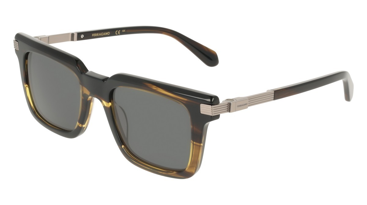Sunglasses Salvatore Ferragamo SF2103S (323) color khaki horn shape rectangle lenses solid grey
