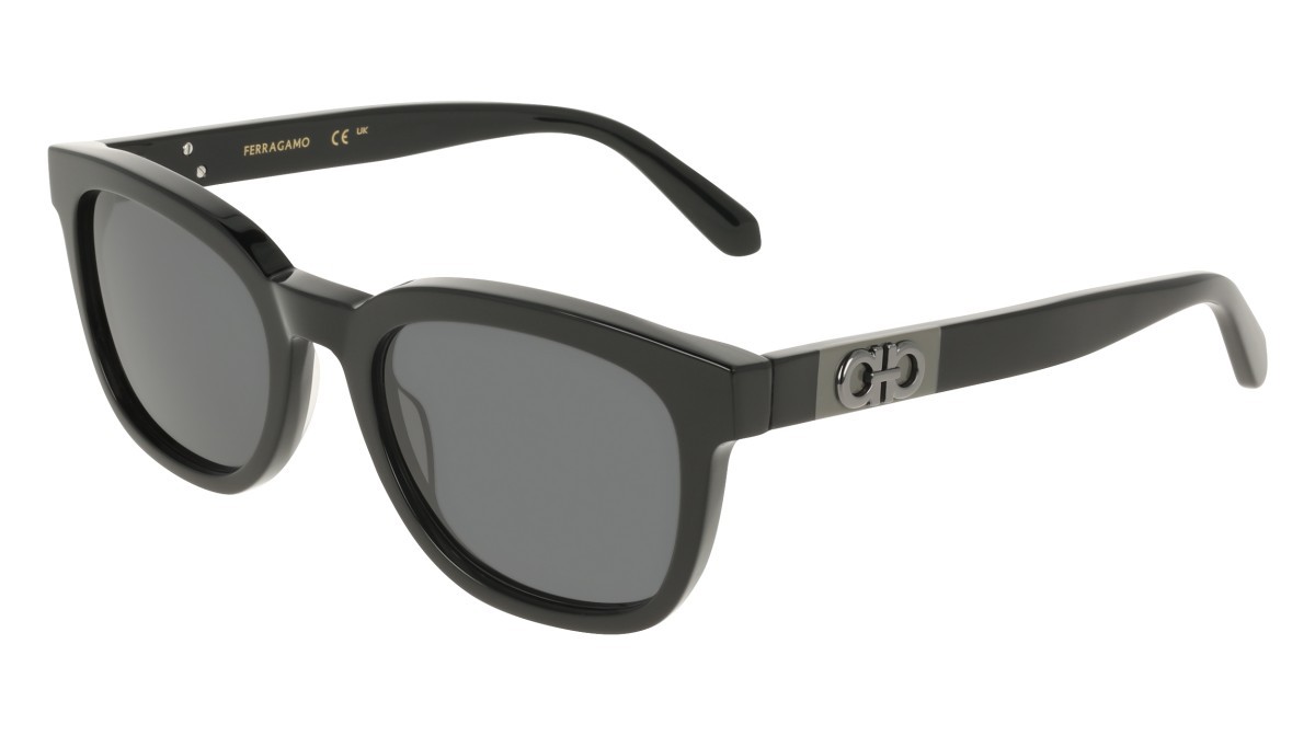 Sunglasses Salvatore Ferragamo SF2107S (001) color black shape rectangle lenses solid grey