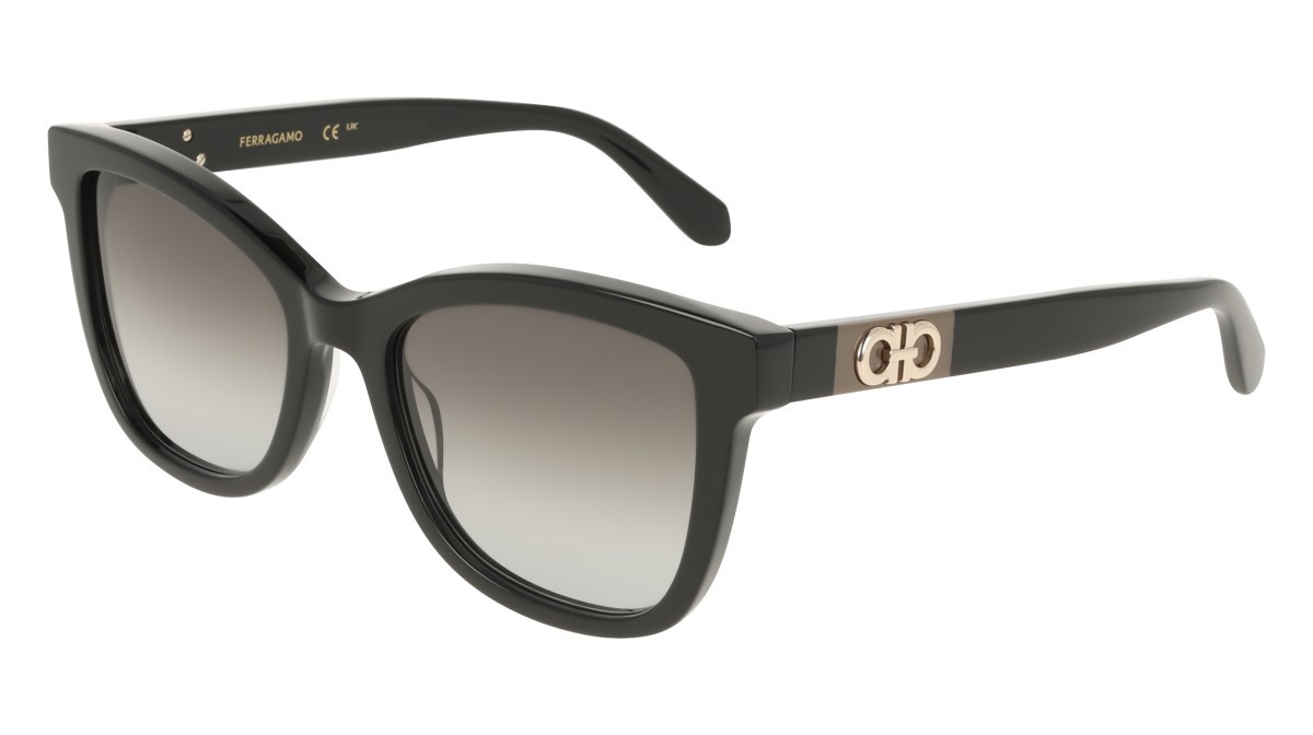 Sunglasses Salvatore Ferragamo SF2108S (001) color black shape rectangle lenses gradient grey