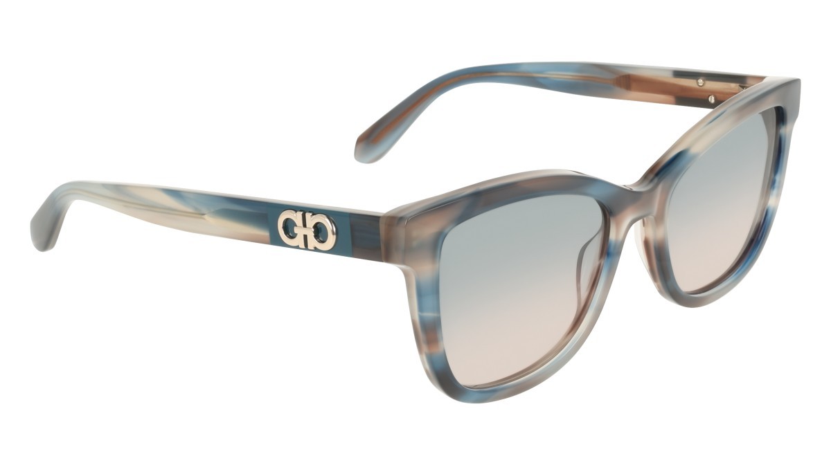 Sunglasses Salvatore Ferragamo SF2108S (314) color striped sand blue shape rectangle lenses gradient avio rose