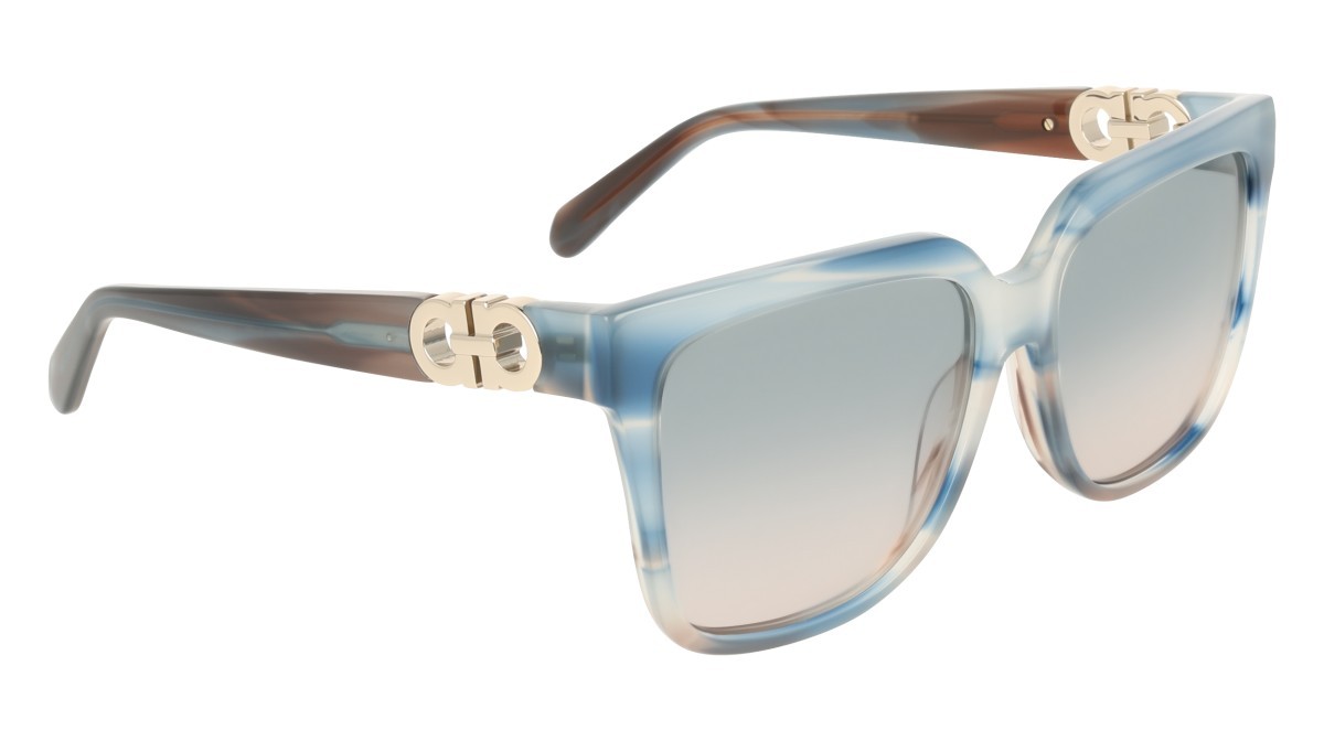 Sunglasses Salvatore Ferragamo SF2109S (314) color striped sand blue shape rectangle lenses gradient avio rose