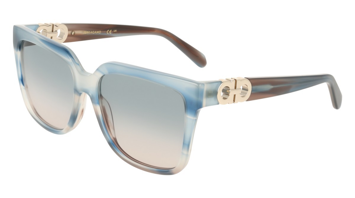 Sunglasses Salvatore Ferragamo SF2109S (314) color striped sand blue shape rectangle lenses gradient avio rose