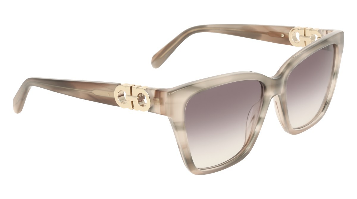 Occhiali da sole Salvatore Ferragamo SF2110S (013) colore striped taupe nude forma rettangolare lenti gradient grey