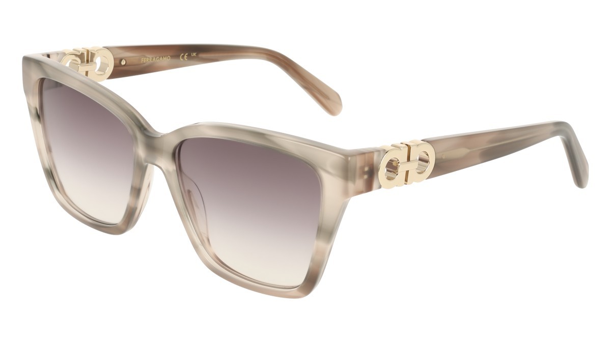 Occhiali da sole Salvatore Ferragamo SF2110S (013) colore striped taupe nude forma rettangolare lenti gradient grey