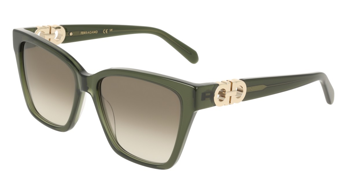 Sunglasses Salvatore Ferragamo SF2110S (320) color transparent khaki shape rectangle lenses gradient khaki