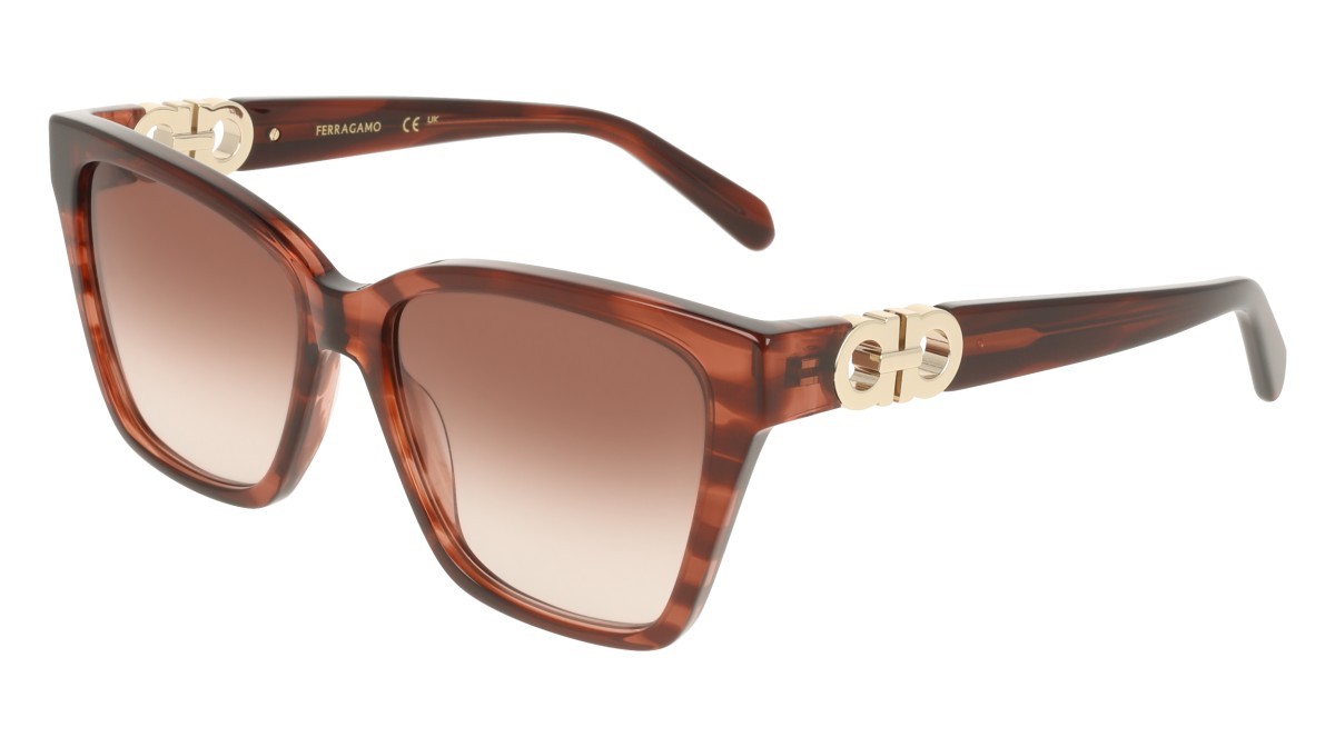 Sunglasses Salvatore Ferragamo SF2110S (656) color striped wine shape rectangle lenses gradient brown