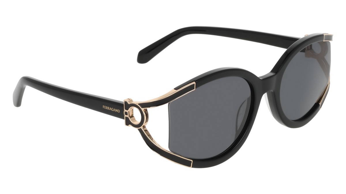 Sunglasses Salvatore Ferragamo SF2111S (001) color black shape oval lenses solid grey