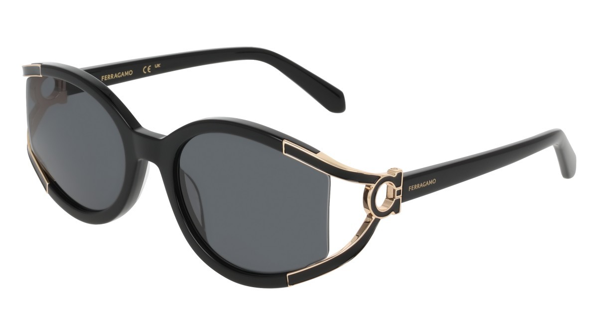 Sunglasses Salvatore Ferragamo SF2111S (001) color black shape oval lenses solid grey