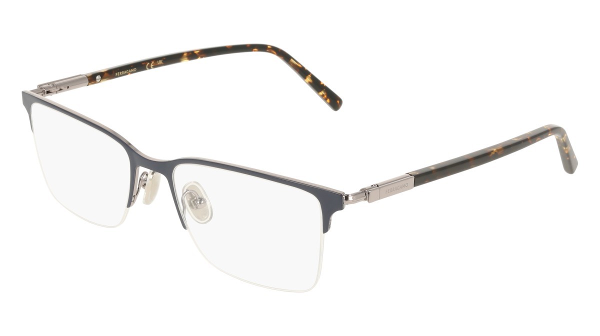 Eyeglasses Salvatore Ferragamo SF2238 (463) color blue/light gunmetal shape rectangle lenses color 3