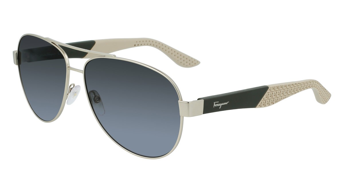 Sonnenbrillen Salvatore Ferragamo SF275S (758) farbe matte gold form aviator gläser grey gradient