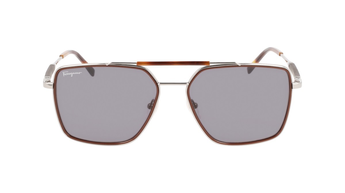 Sonnenbrillen Salvatore Ferragamo SF298S (037) farbe dark ruthenium/brown form rechteckig gläser solid grey
