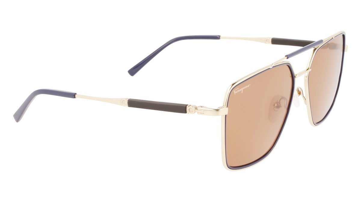 Sonnenbrillen Salvatore Ferragamo SF298S (743) farbe gold/blue form rechteckig gläser solid brown