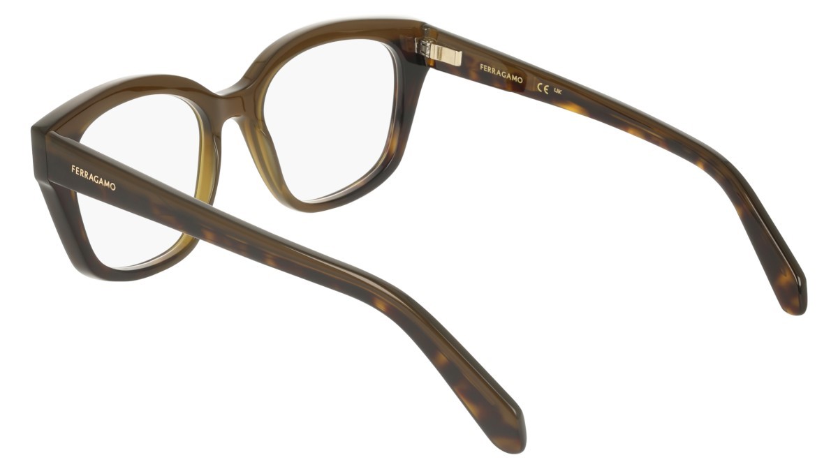 Eyeglasses Salvatore Ferragamo SF3023 (338) color opaline khaki/dark tortoise shape rectangle lenses colore - 2