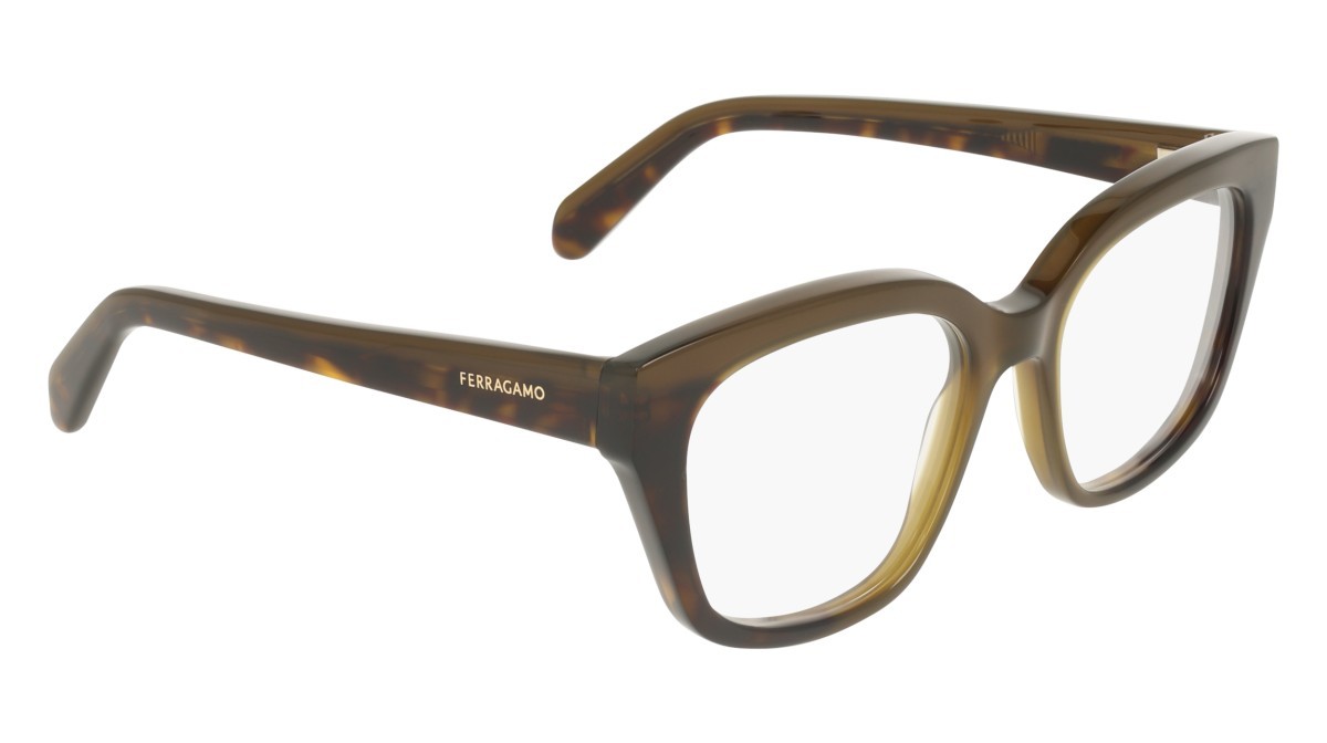 Eyeglasses Salvatore Ferragamo SF3023 (338) color opaline khaki/dark tortoise shape rectangle lenses colore - 2