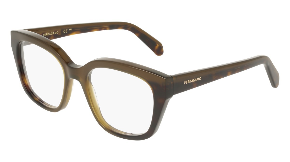 Eyeglasses Salvatore Ferragamo SF3023 (338) color opaline khaki/dark tortoise shape rectangle lenses colore - 2