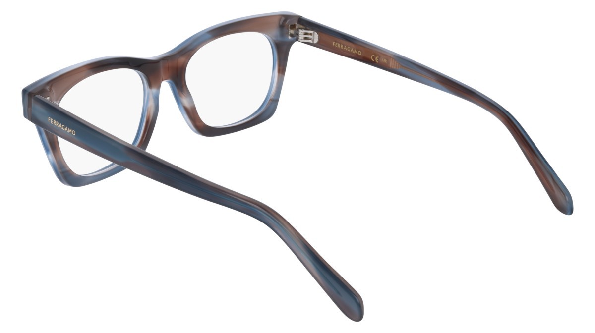 Eyeglasses Salvatore Ferragamo SF3025 (314) color striped sand blue shape rectangle lenses colore - 3