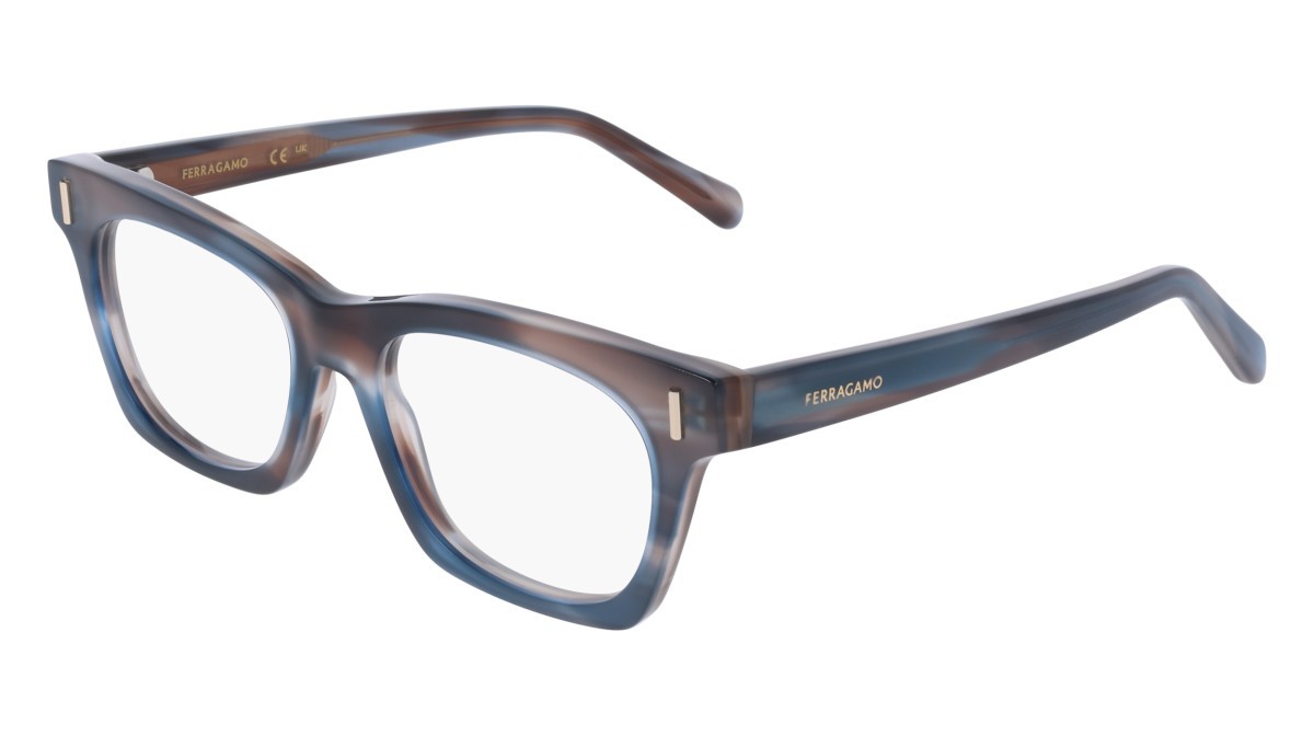 Eyeglasses Salvatore Ferragamo SF3025 (314) color striped sand blue shape rectangle lenses colore - 3