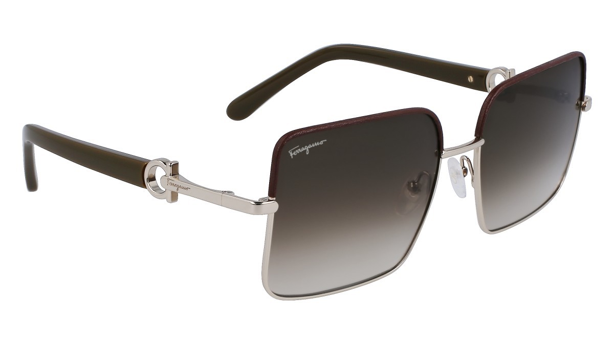 Sonnenbrillen Salvatore Ferragamo SF302SL (704) farbe gold/brown form rechteckig gläser gradient khaki