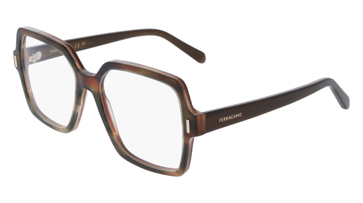 Eyeglasses Salvatore Ferragamo SF3031 (280) color striped brown green shape square lenses colore - 2