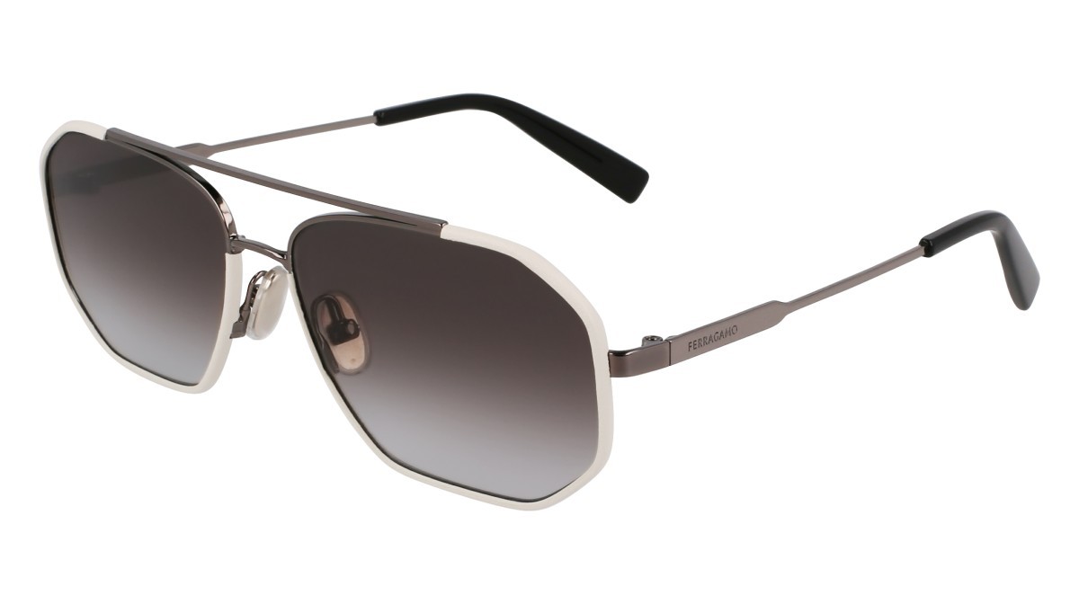 Sonnenbrillen Salvatore Ferragamo SF303SLN (026) farbe dark ruthenium/white form navigator gläser gradient grey