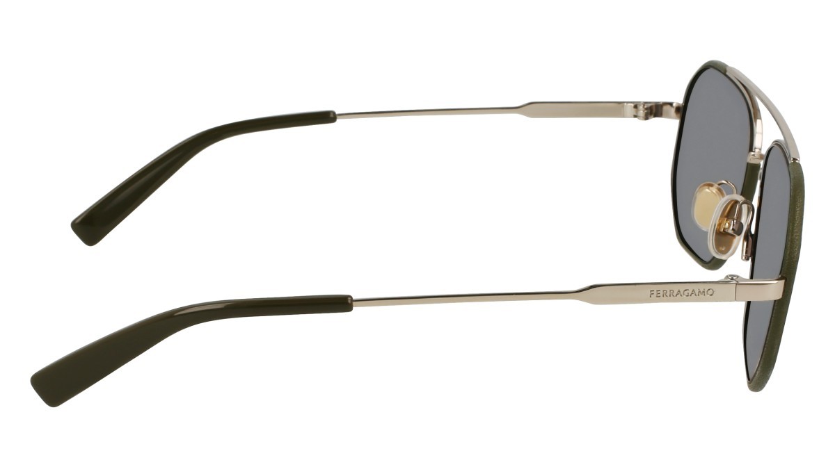Sonnenbrillen Salvatore Ferragamo SF303SLN (726) farbe gold/dark green form navigator gläser solid grey w/light gold mirror
