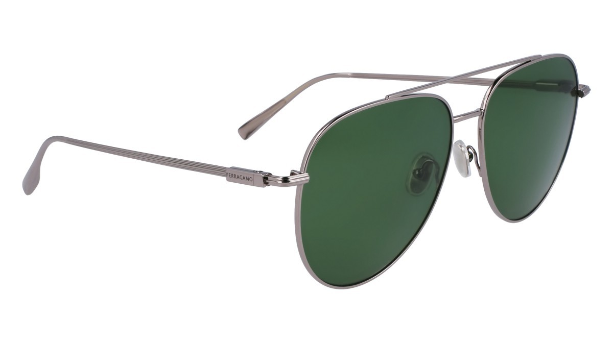 Sonnenbrillen Salvatore Ferragamo SF308S (044) farbe light ruthenium/green form aviator gläser solid green