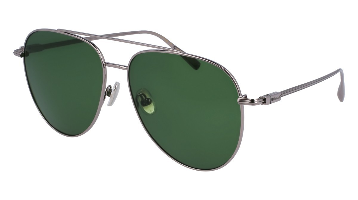 Sonnenbrillen Salvatore Ferragamo SF308S (044) farbe light ruthenium/green form aviator gläser solid green