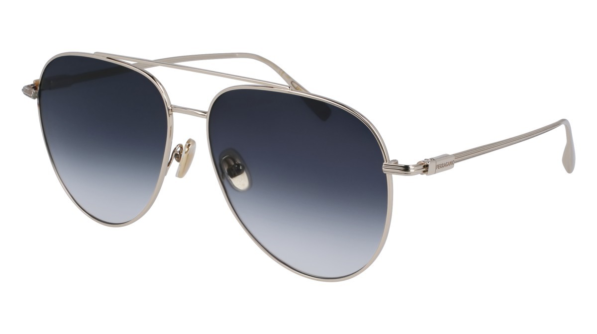 Sonnenbrillen Salvatore Ferragamo SF308S (715) farbe light gold/blue gradient form aviator gläser gradient grey
