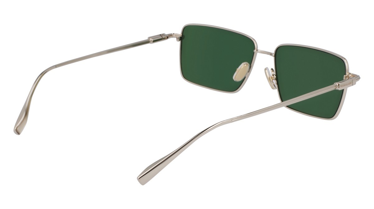 Sonnenbrillen Salvatore Ferragamo SF309S (746) farbe light gold/green form rechteckig gläser solid green