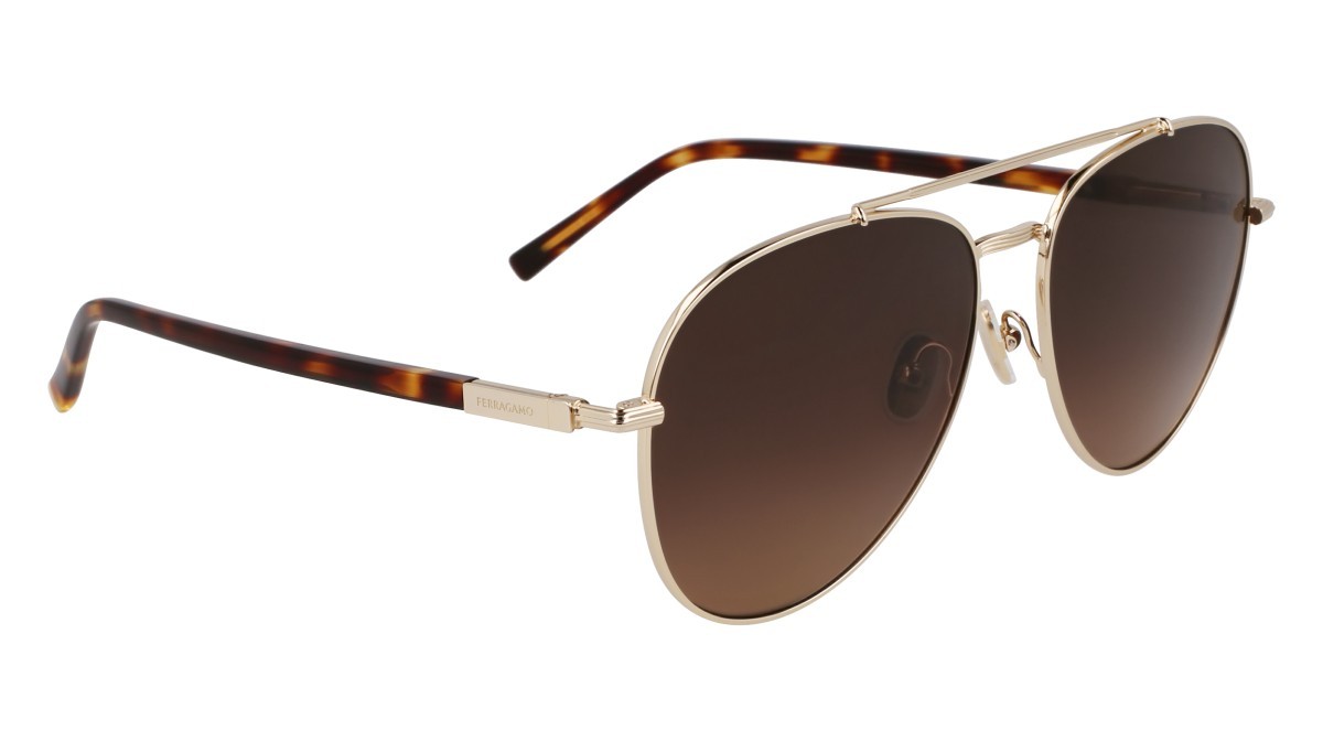 Sunglasses Salvatore Ferragamo SF316S (745) color gold/brown gradient shape aviator lenses gradient grey brown
