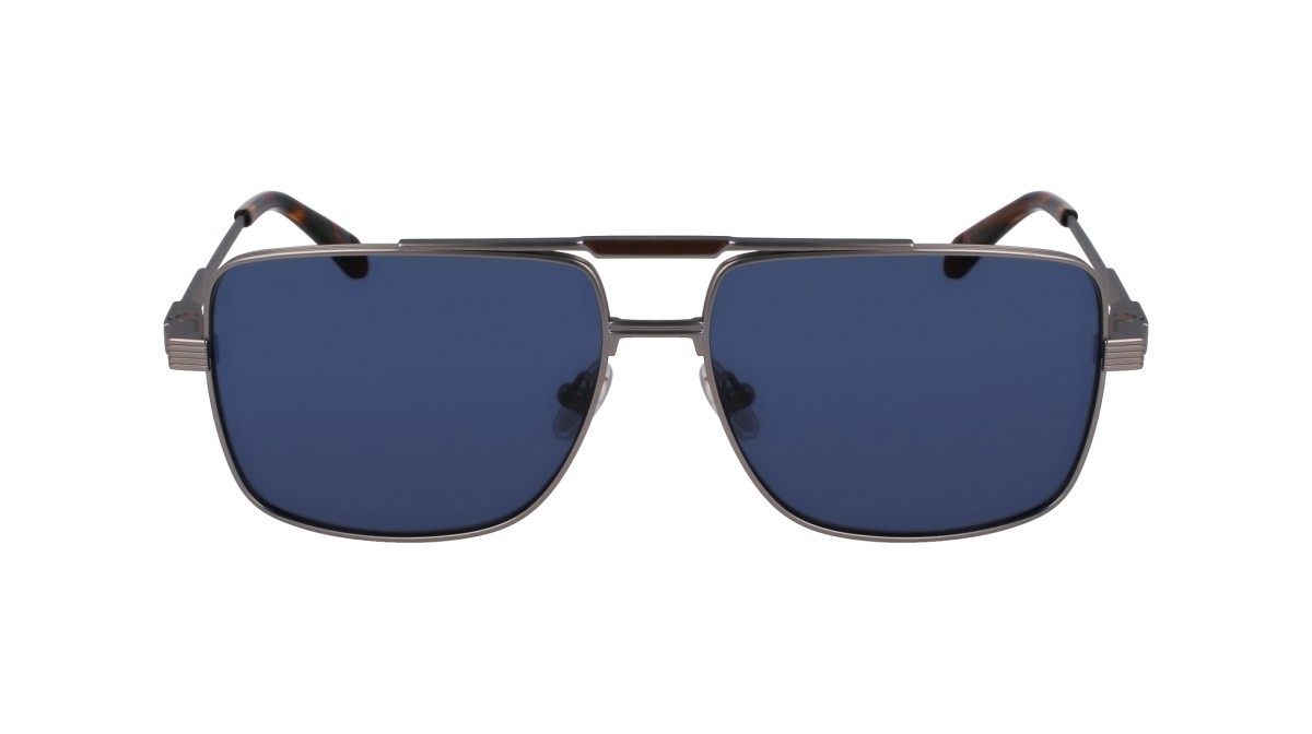 Occhiali da sole Salvatore Ferragamo SF318S (021) colore matte light ruthenium forma navigator lenti solid blue