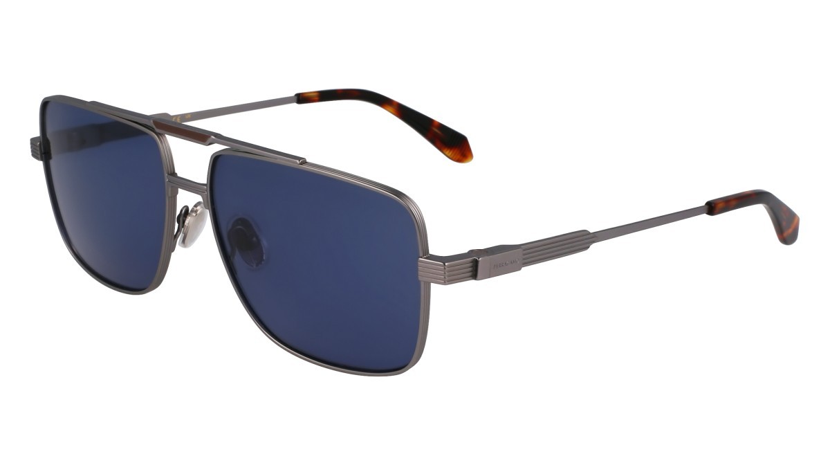 Occhiali da sole Salvatore Ferragamo SF318S (021) colore matte light ruthenium forma navigator lenti solid blue