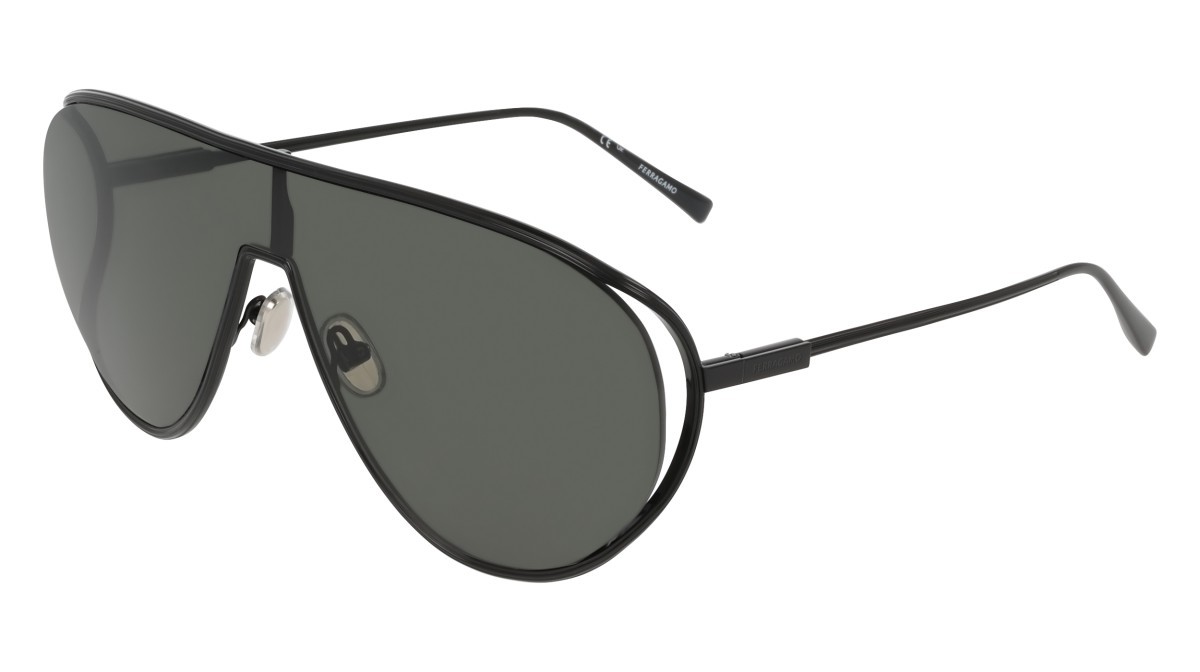 Sunglasses Salvatore Ferragamo SF323S (001) color black shape aviator lenses solid grey
