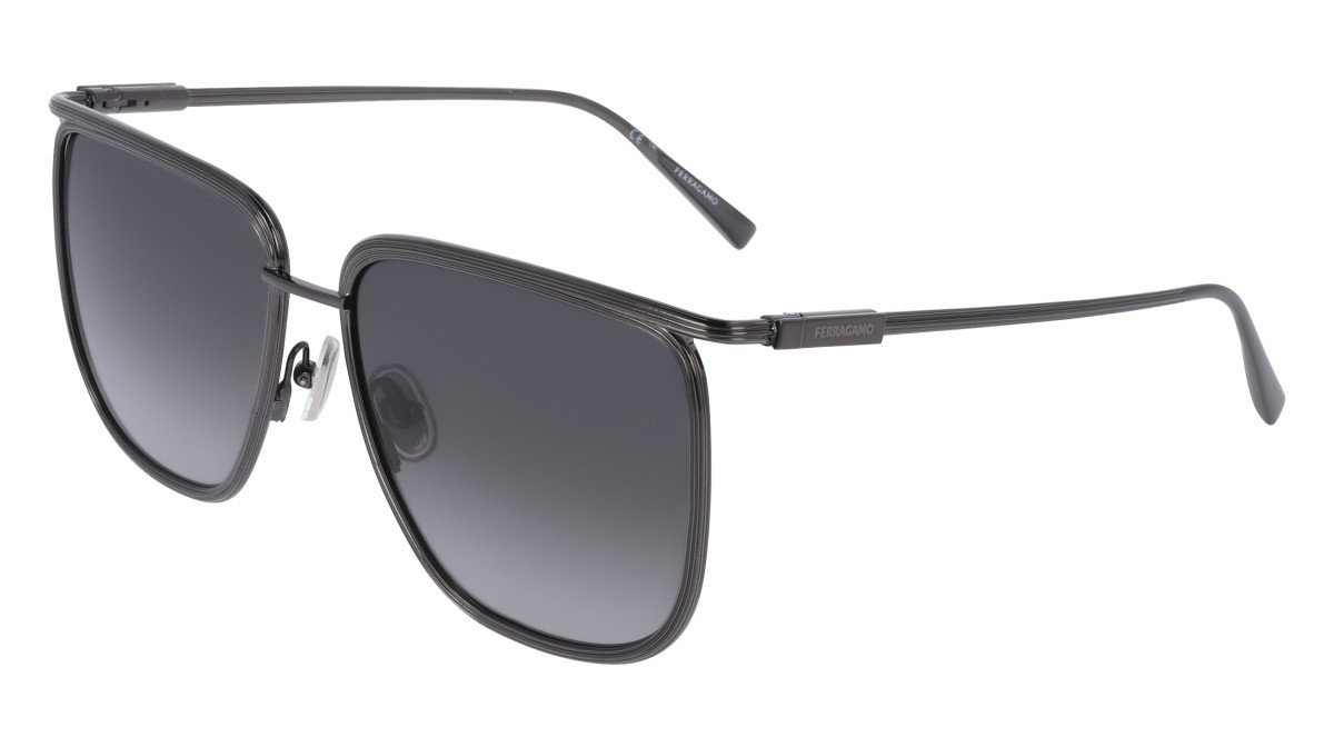 Sonnenbrillen Salvatore Ferragamo SF324S (027) farbe dark ruthenium form rechteckig gläser gradient grey