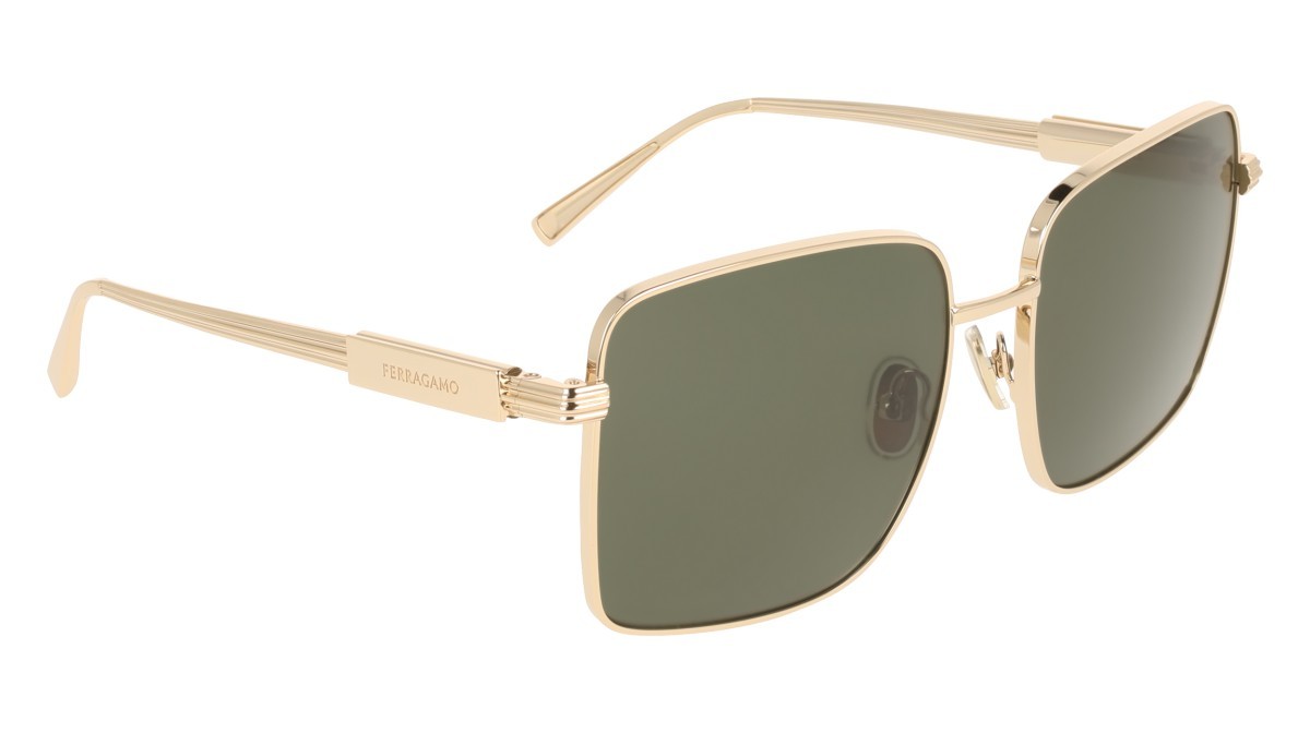Sunglasses Salvatore Ferragamo SF330S (752) color gold/green shape square lenses solid green